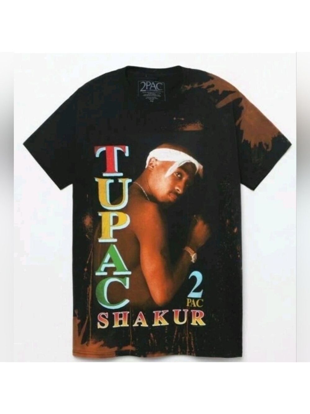 M • 2Pac • Tupac Shakur Graphic Tee - Black Bleached Dyed